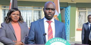 Elgeyo Marakwet Governor Wisley Rotich unveiling his 10-member cabinet, with his deputy Professor Grace Cheserek.