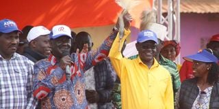 Azimio leader Raila Odinga and former Meru Governor Kiraitu Murungi