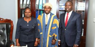 Governor Stephen Sang with Nandi County Assembly Speaker Philemon Melly (middle) and Deputy Governor Dr Yulta Mitei