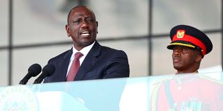 President William Ruto addresses Kenyans at Uhuru Gardens on October 10, 2022, during Mashujaa Day