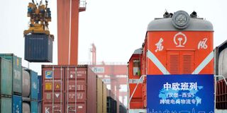 A cross-border e-commerce freight train 