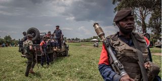 Security patrol around the Kiwanja airfield against M23 rebels