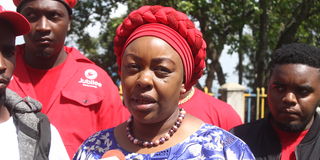 Bahati MP Irene Njoki addresses journalists at Bahati Police Station on a previous occasion.