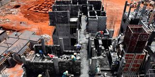 An apartment block under construction at Lifestyle Heights Tatu City located in Ruiru