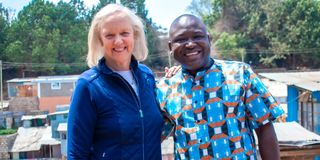 US Ambassador to Kenya Meg Whitman and Shining Hope For Communities Dr Kennedy Odede.