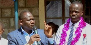 Uasin Gishu Governor Jonathan Chelilim Bii at Kaptebengwet Secondary School in Soy sub-county 