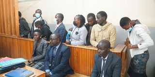 Some of the ten Moi university students who were charged with circulation of hate leaflets through their Whats App group in July