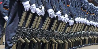 Recruits in a parade during a past pass-out ceremony at Kenya Police College Kiganjo