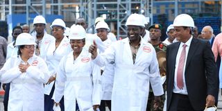 President William Ruto with First Lady Rachael during the official opening of Devki Steel Mill Plant