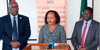Council of Governors chairperson Anne Waiguru with Nation Media Group CEO Stephen Gitagama