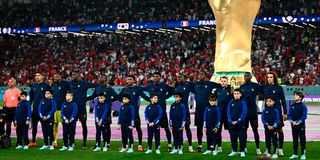 layers of France listen to the national anthems ahead of the Qatar 2022 World Cup Group