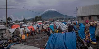 Displaced people living in makeshift tents outside Goma