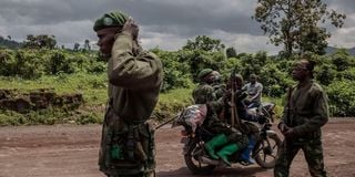 Soldiers on patrol in eastern DR Congo.