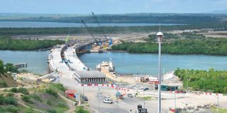 Ongoing construction at Mwache Bridge in Mombasa last May. It is part of the Mombasa Port Development Project. 