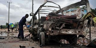 destroyed vehicle car bomb somalia
