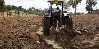 A tractor tills a farm in Elburgon, Nakuru County