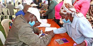 Tea farmers register to vote in Githongo, Meru.