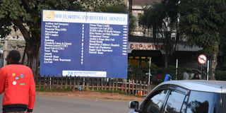 A signpost at Moi Teaching and Referral Hospital (MTRH) in Eldoret, Uasin Gishu County