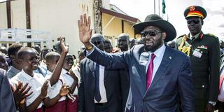 South Sudan’s President Salva Kiir at Juba International Airport