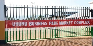 The entrance to Uhuru Business Park Market Complex in Kisumu City.