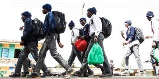 Secondary school students are on their way to school in Elburgon, Nakuru County, on January 24, 2023