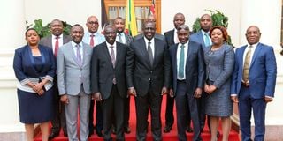 President William Ruto together with Deputy President Rigathi Gachagua and Jubilee MPs at State House