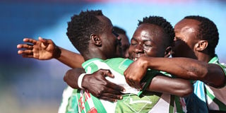 Nzoia Sugar players celebrate a goal 