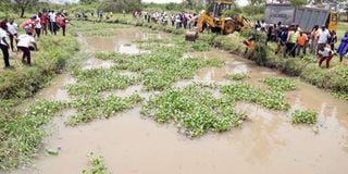 Residents join in on a clean-up exercise during the launch of a 10-day Lake Victoria