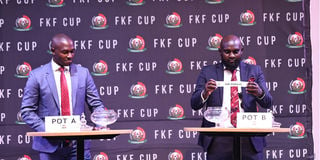 Stephen Ocholla and Edward Karanja during FKF Cup draw