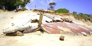 Some of the debris left behind after a large section of the Tana River Lodge and Hotel in Kipini village