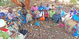 Elderly women weave traditional baskets in Kangari village in Kigumo constituency, Murang’a County