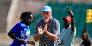 AFC Leopards coach Patrick Aussems reacts on the touchline 