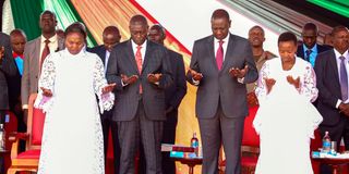 President Dr William Ruto, first lady Rachel Ruto, Deputy President Rigathi Gachagua and his spouse Dorcas Gachagua