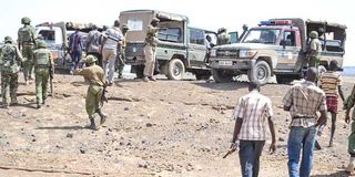 Security personnel from Turkana County pursue bandits who had stolen animals in Suguta Valley.