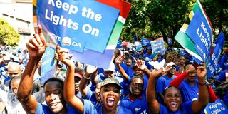 South Africa's main opposition party Democratic Alliance (DA) party members chant during their march to the Union Buildings