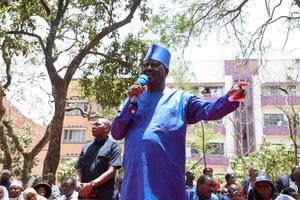 Azimio leader Raila Odinga addresses his supporters at Jeevanjee Gardens in Nairobi on February 22, 2023