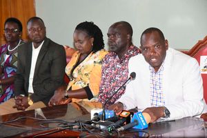 Uasin Gishu County Governor Jonathan Bii Chelilim (right), accompanied by Deputy Governor John Barorot 