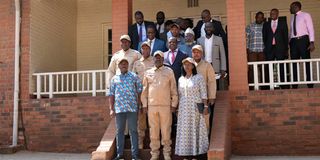 Azimio leaders pose for a photograph during a media briefing at Jaramogi Oginga Odinga Foundation Centre