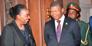 :Dr Monica Juma as Foreign Affairs Cabinet Secretary with Angolan President Joao Lourenco. 