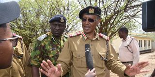 Rift Valley Regional Commissioner Abdi Hassan accompanied by Rift Valley Police Commander Tom Mboya on March 15