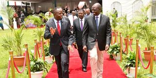 Governor George Natembeya with President William Ruto at State House Nairobi on Wednesday March 15, 2023