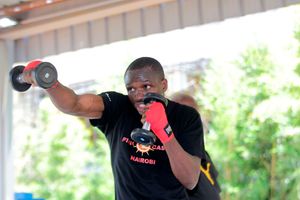Middleweight Boxer Rayton Okwiri works out at AV Fitness gym 