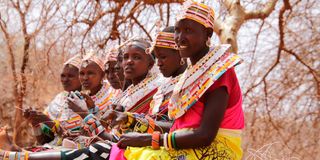 Women make different handicrafts using beads at Kalama Community Wildlife Conservancy in Isiolo County