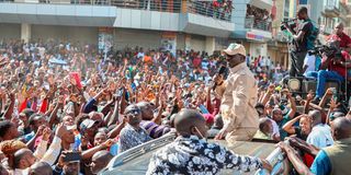 Opposition leader Raila Odinga addressing the demonstrator in Eastleigh Nairobi on March 20, 2023. 