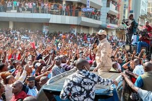 Opposition leader Raila Odinga addressing the demonstrator in Eastleigh Nairobi on March 20, 2023. 