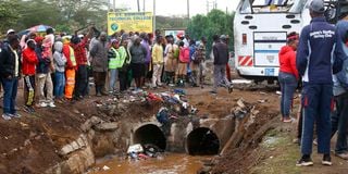 The scene where the Pwani University bus accident occurred along the Nairobi--Nairobi Highway.