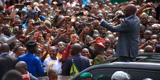 President William Ruto addresses a crowd gathered at Kegati in Kisii on March 23, 2023.