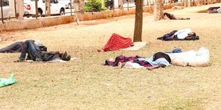 City residents take a nap at Jeevanjee Gardens in Nairobi