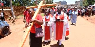 Catholic faithful St Joseph's Busia Uganda Marty's parish on the way of the cross in Busia town
