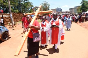 Catholic faithful St Joseph's Busia Uganda Marty's parish on the way of the cross in Busia town